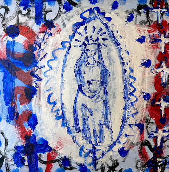 MARY ON A GOLD COIN IN BLUE