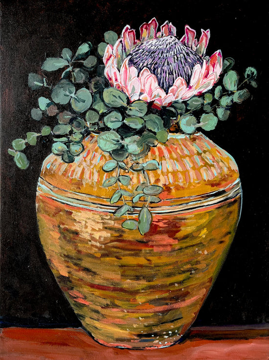 STILL LIFE WITH RICE WINE JAR AND PROTEA
