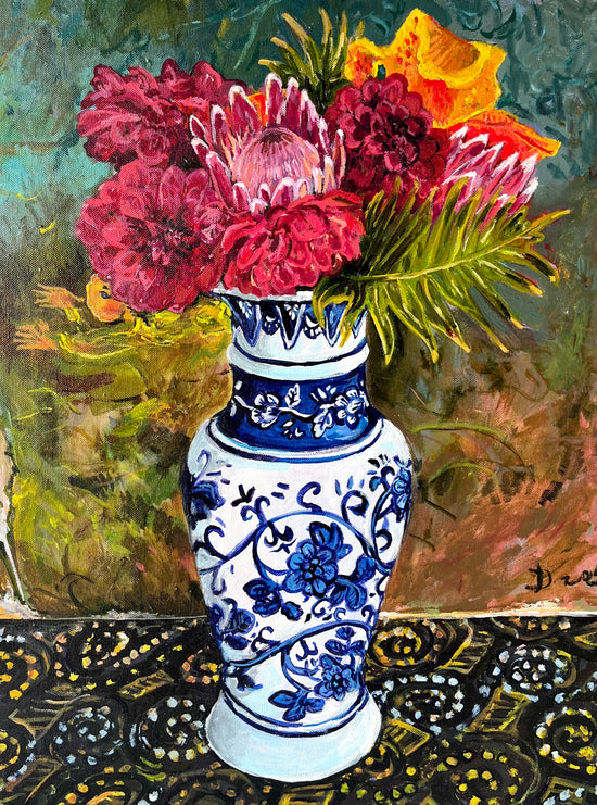 STILL LIFE WITH NEWCASTLE LINOLEUM AND QUIRINDI SUNFLOWERS